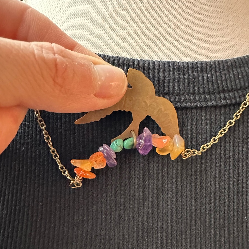 Handmade Crystal Beaded Free Bird Necklace • OOAK - Picture 4 of 8